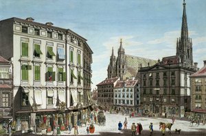 Stock-im-Eisen-Platz, med Stefansdomen i bakgrunden, graverad av konstnären, 1779